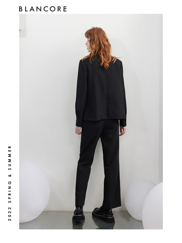Black Asymmetrical Pleated Blouse
