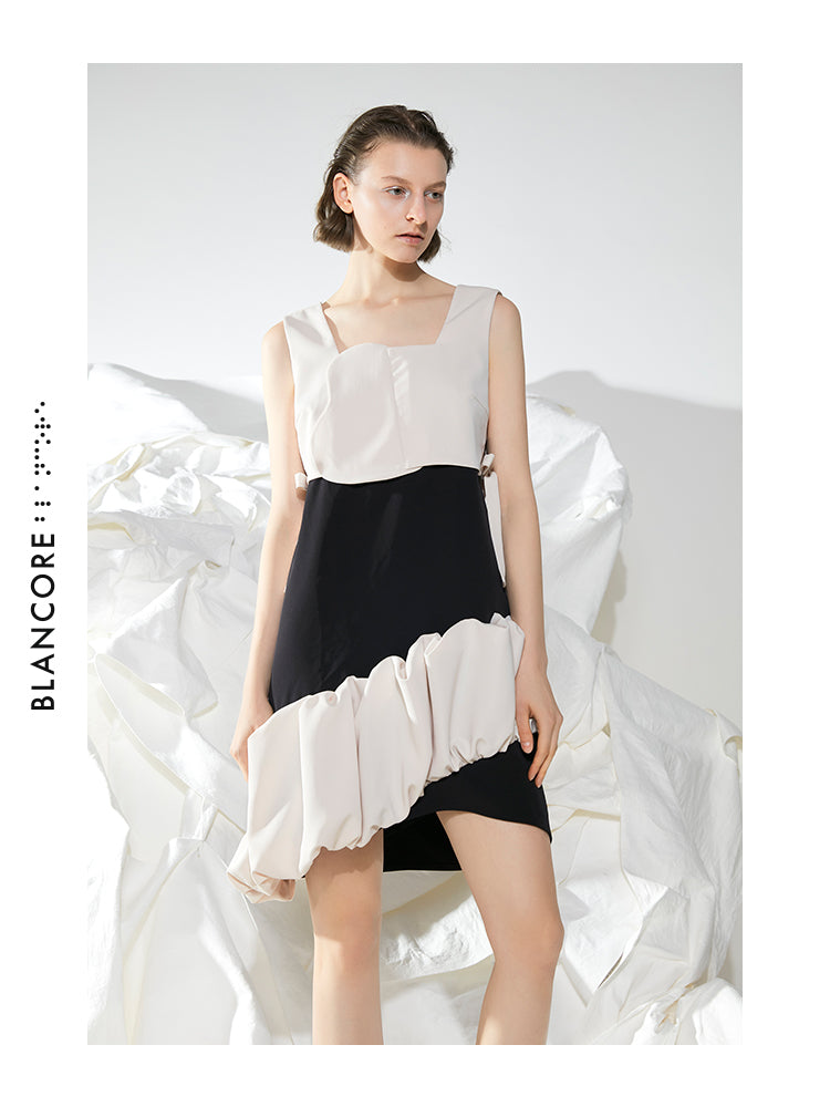 GEOMETRIC STITCHING VOLUME DRESS