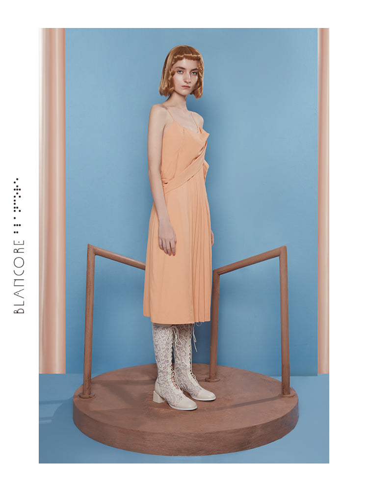 INTERSPERSED PLEATED SLIP DRESS