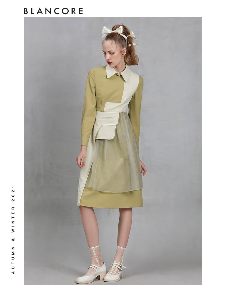 Split Color Block Dress With Fake Collar