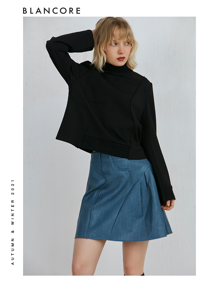 Vintage Blue Leather Pleated Skirt
