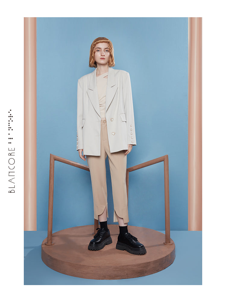 CURVED CUT STRAIGHT TROUSERS