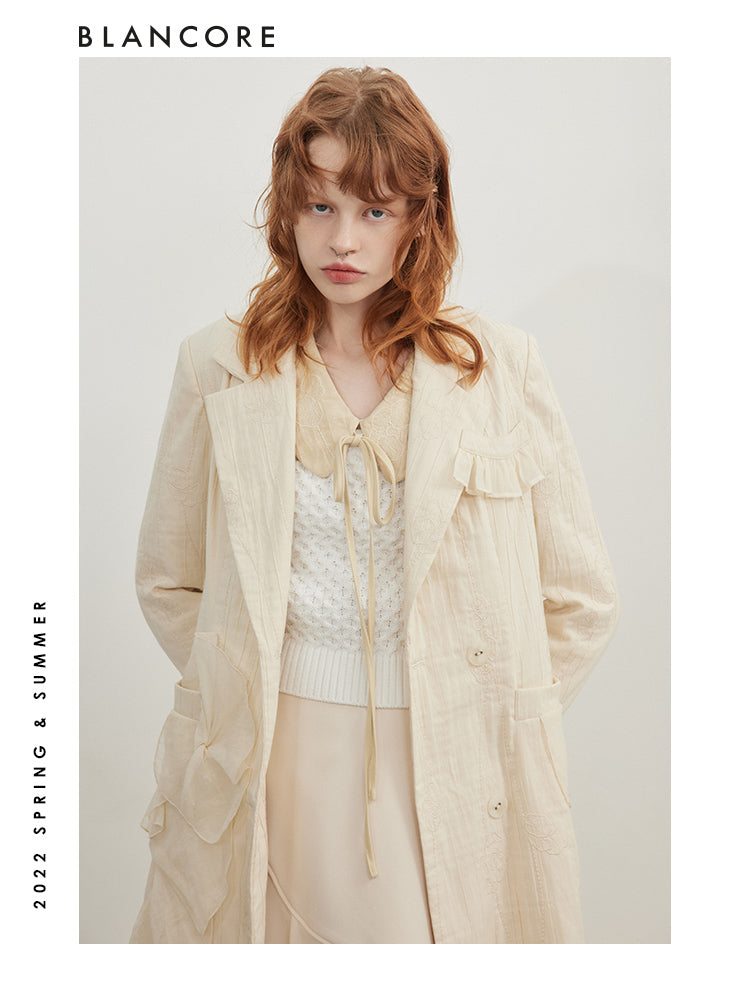 Embroidered Trench Coat With Patch Design