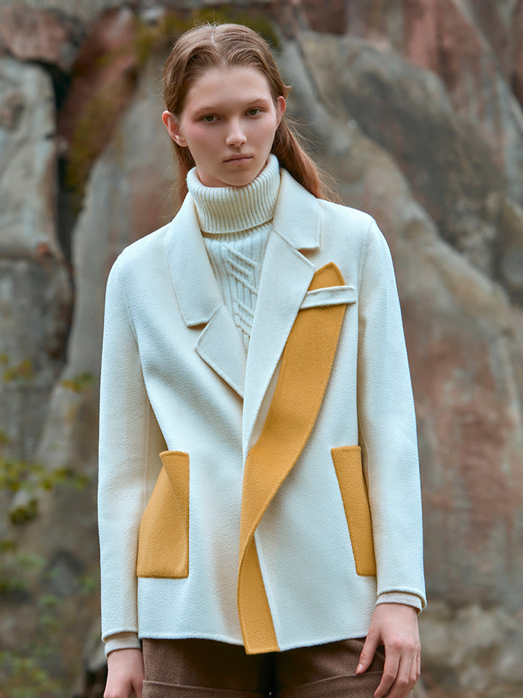 COLOR BLCOK BLAZER STYLE WOOL COAT