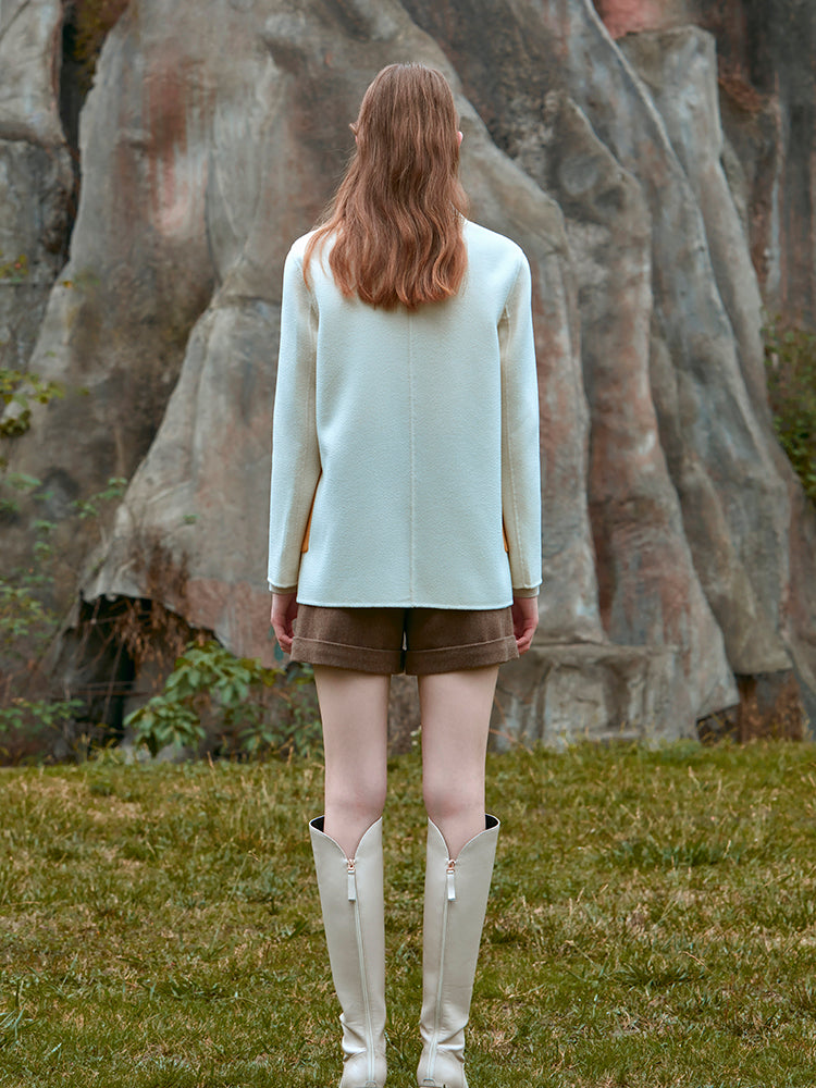 COLOR BLCOK BLAZER STYLE WOOL COAT