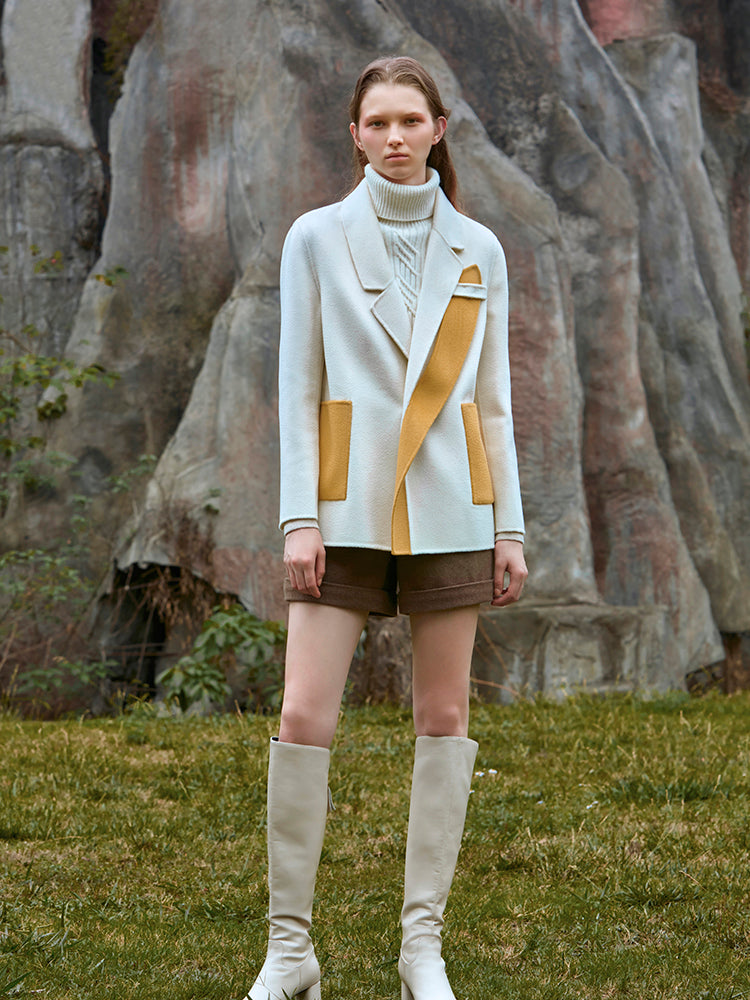 COLOR BLCOK BLAZER STYLE WOOL COAT