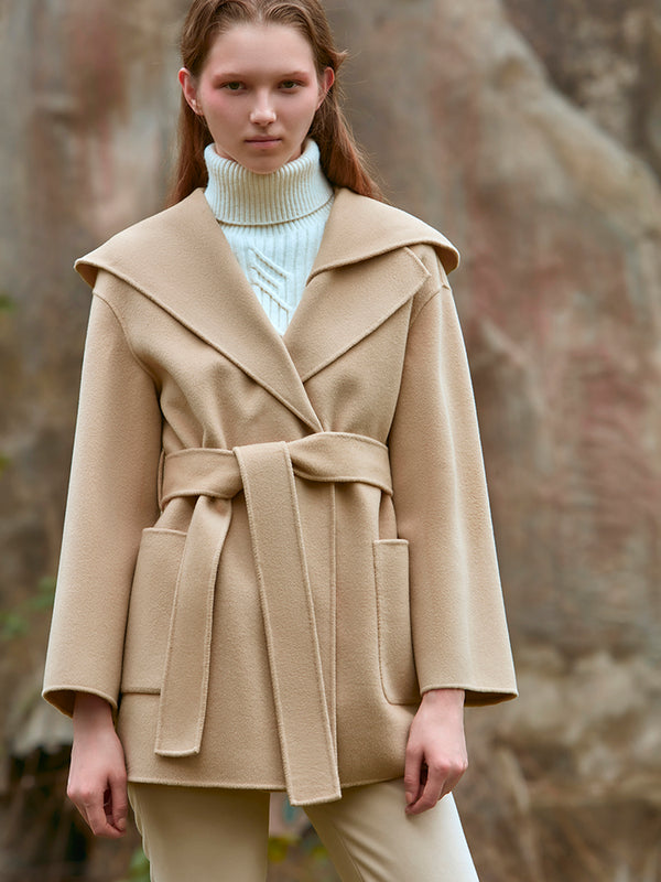 ASYMMETRICAL COLLAR WOOL COAT