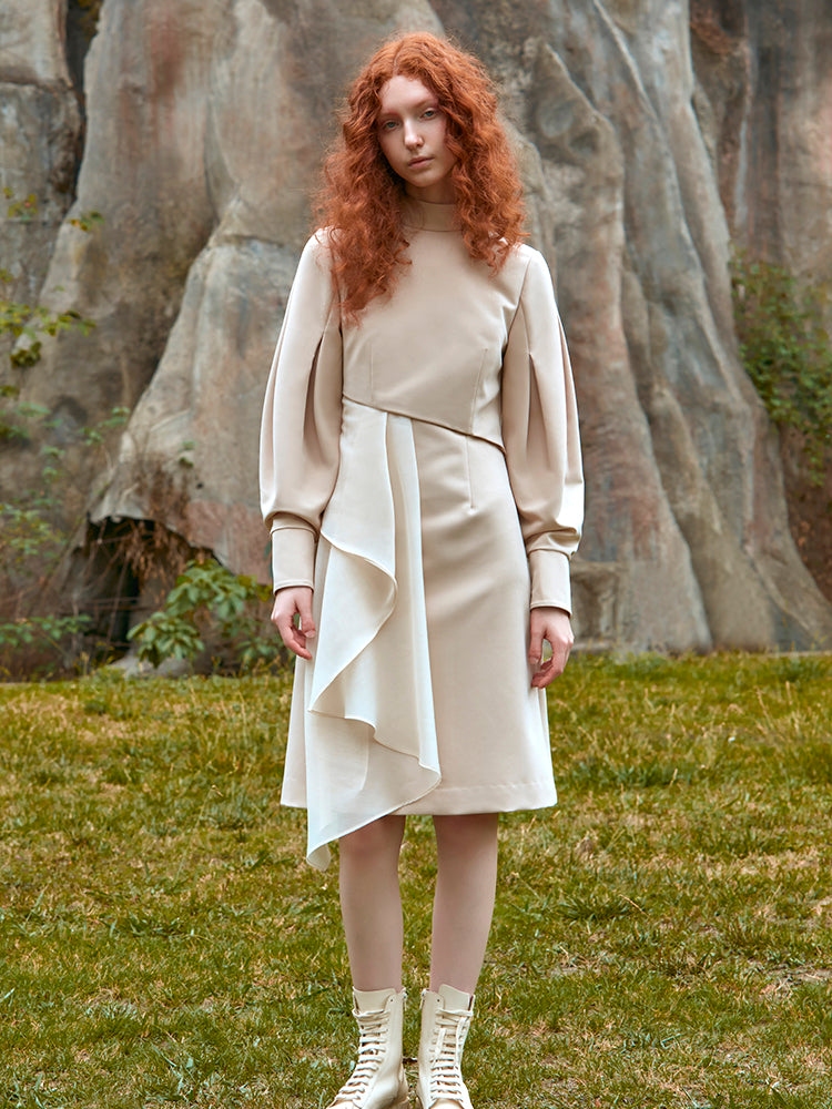 HIGH NECK MESH PANELED DRESS