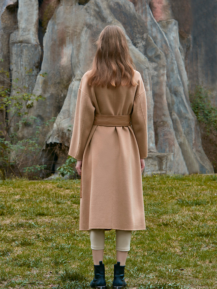 LEATHER PANELED WOOL COAT