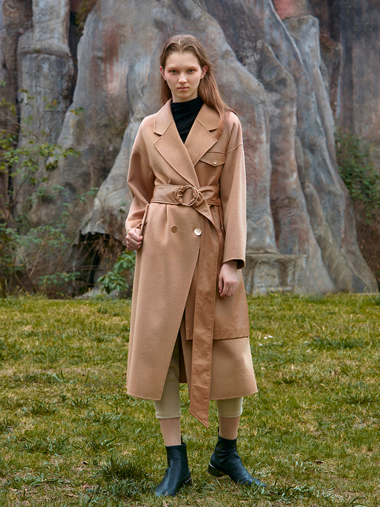 LEATHER PANELED WOOL COAT