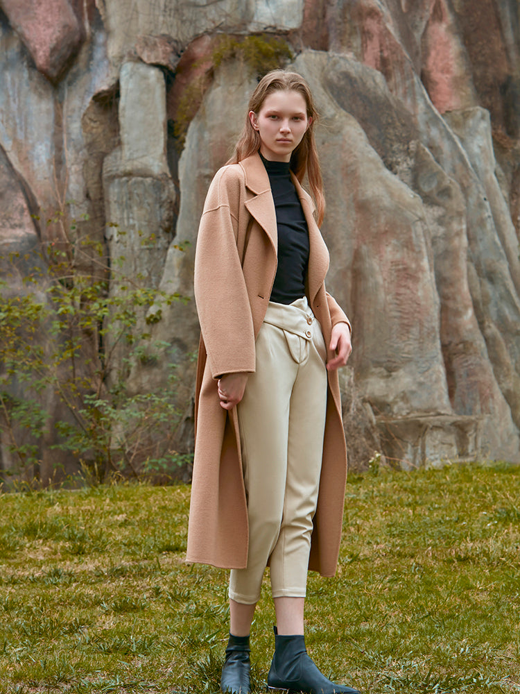 LEATHER PANELED WOOL COAT