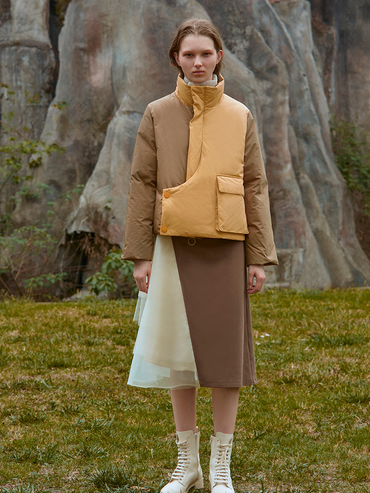 COLOR BLOCK PUFFER COAT
