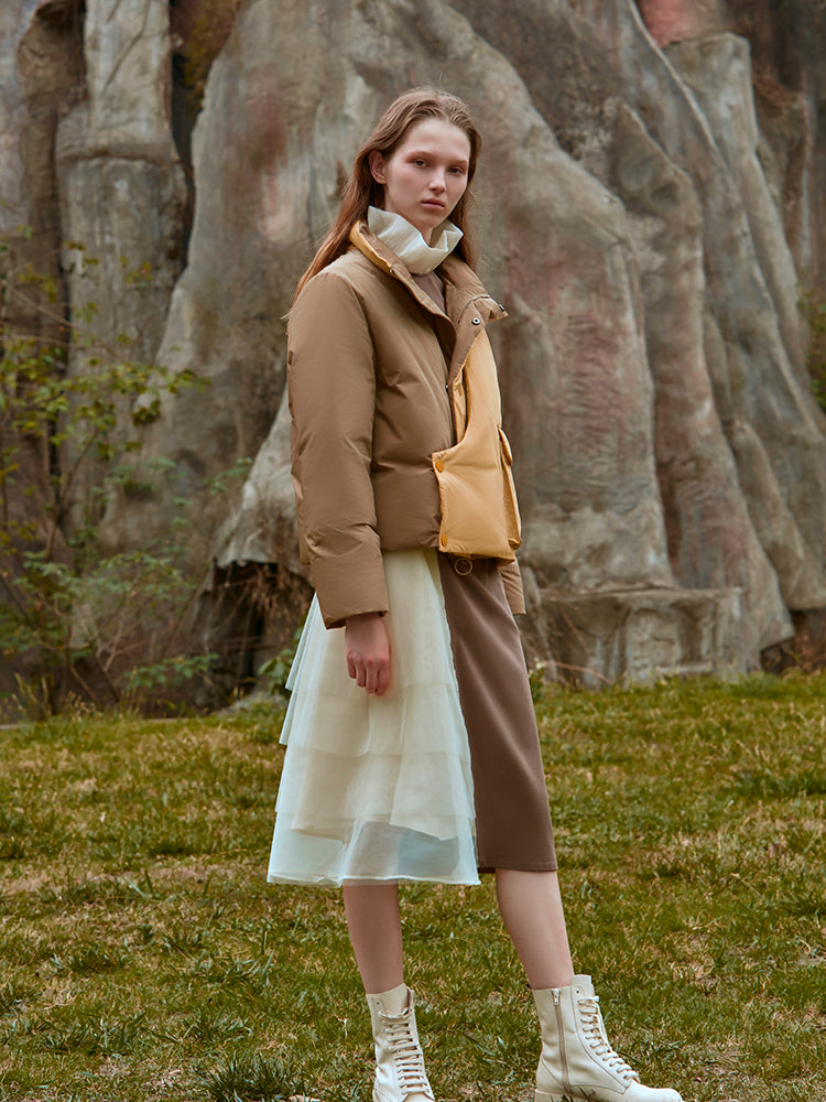 COLOR BLOCK PUFFER COAT