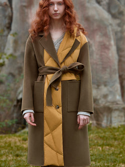 COLOR BLOCK PANELED WOOL COAT