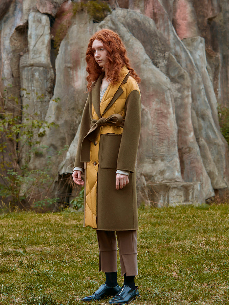 COLOR BLOCK PANELED WOOL COAT