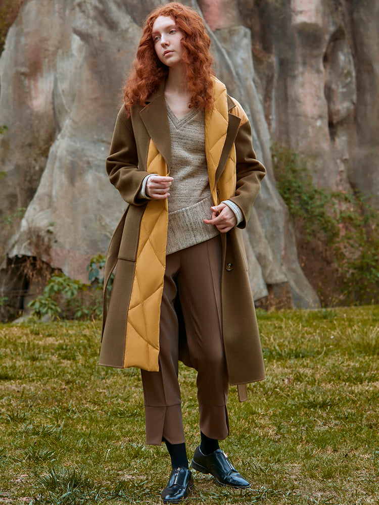 COLOR BLOCK PANELED WOOL COAT