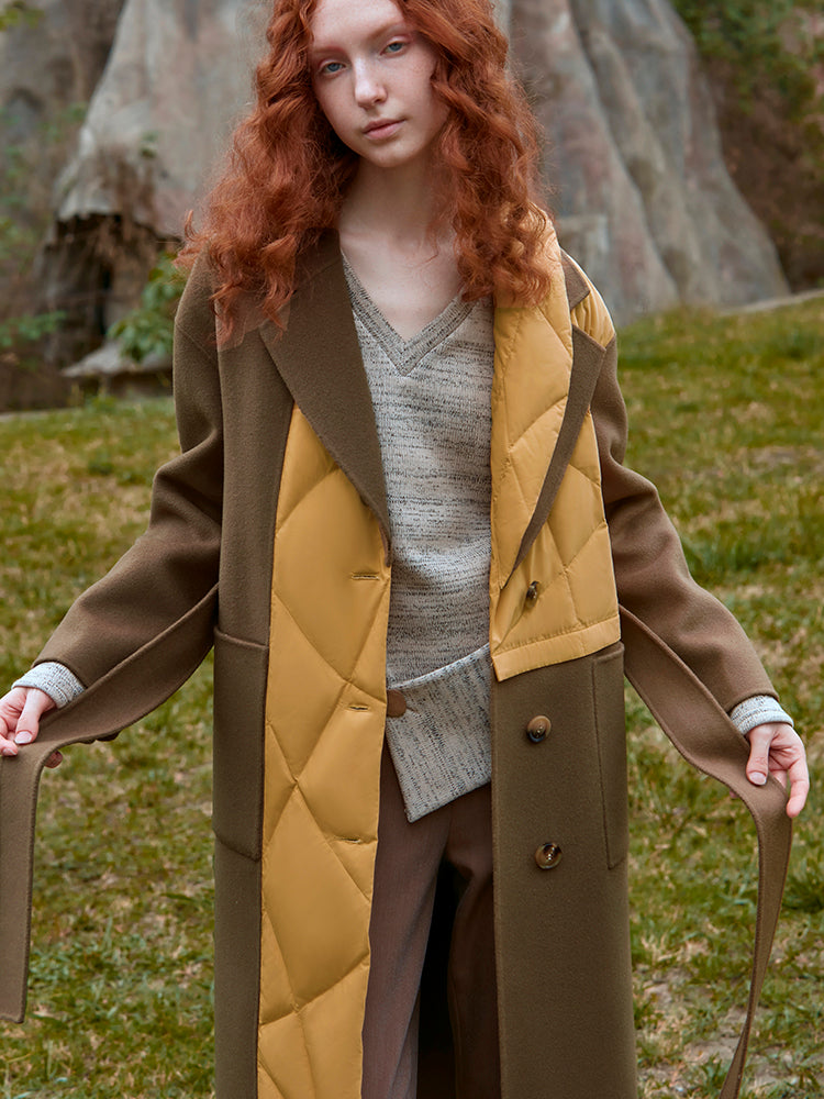 COLOR BLOCK PANELED WOOL COAT