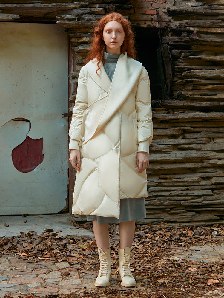 ASYMMETRIC PUFFER DOWN JACKET WITH BELT