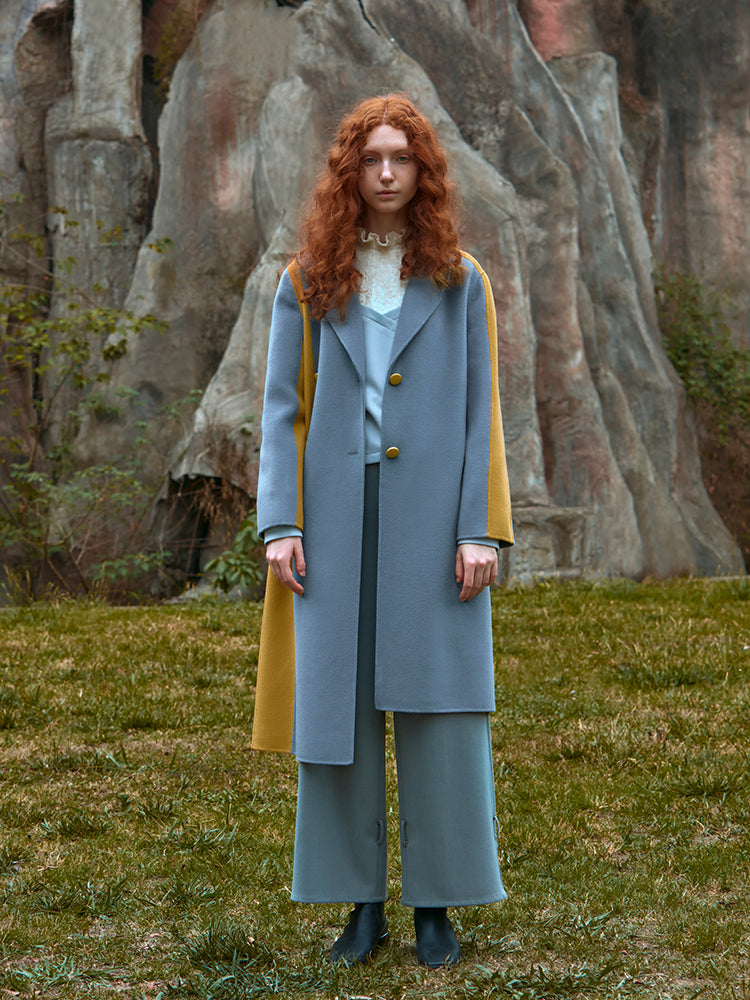 COLOR BLOCK ASYMMETRICAL WOOL COAT