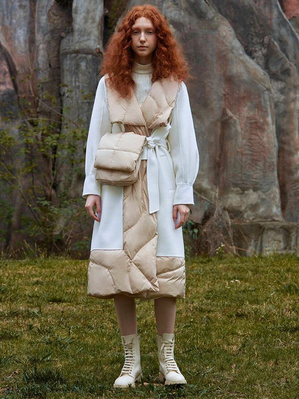 PANELED WOOL COAT WITH BELT BAG