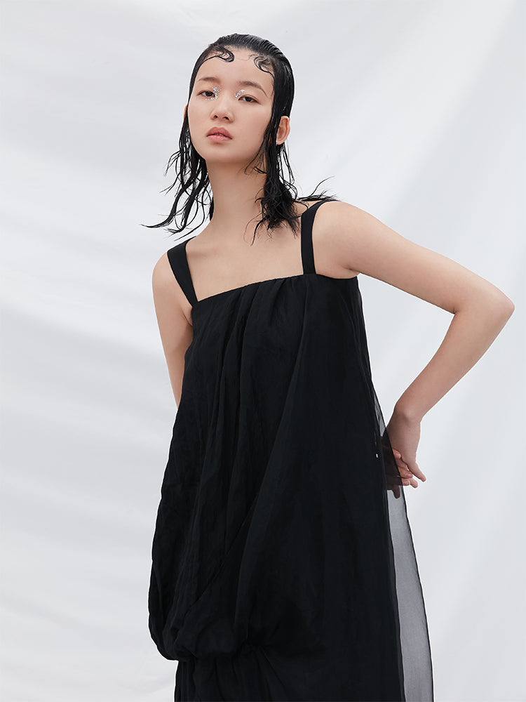 Asymmetrical Mesh Paneled Dress