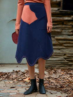 CURVED SPLIT COLOR BLOCK SKIRT