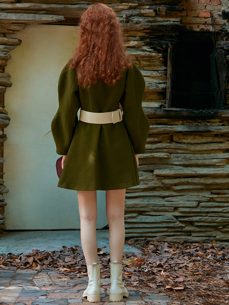 SQUARE COLLAR DRESS WITH CUVERD SLEEVE