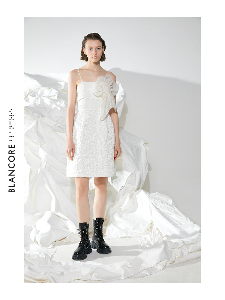INTERSPERSED CROSS-OVER SUSPENDER DRESS