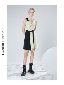 ASYMMETRICAL COLOR BLOCK DRESS