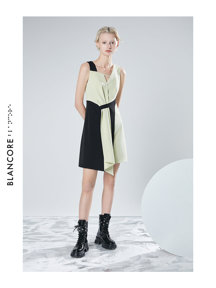 ASYMMETRICAL COLOR BLOCK DRESS