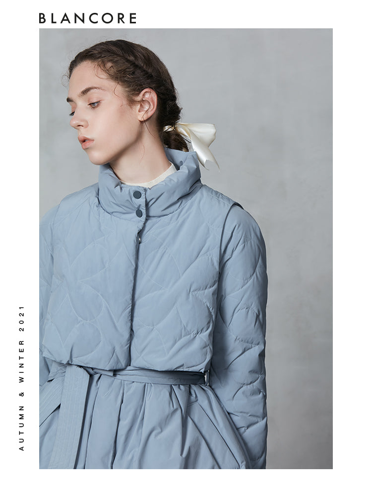 Layered Down Coat With Waist Detail