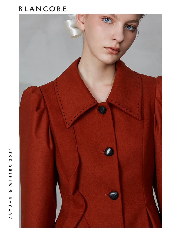 Slim Waist Trench Coat With Ruffle Trim Detail