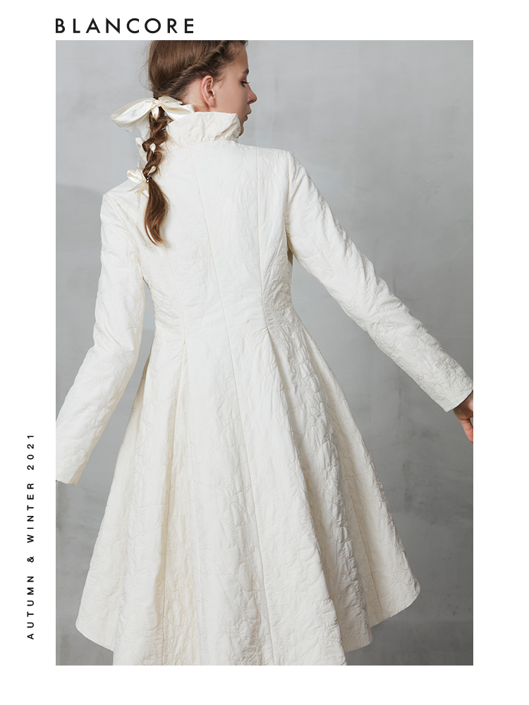 Standing Collar Cotton Dress With Embroidered Detail