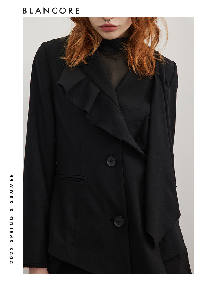 Asymmetrical Blazer With Ruffle