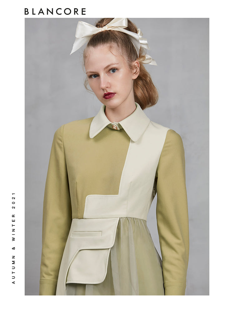 Split Color Block Dress With Fake Collar