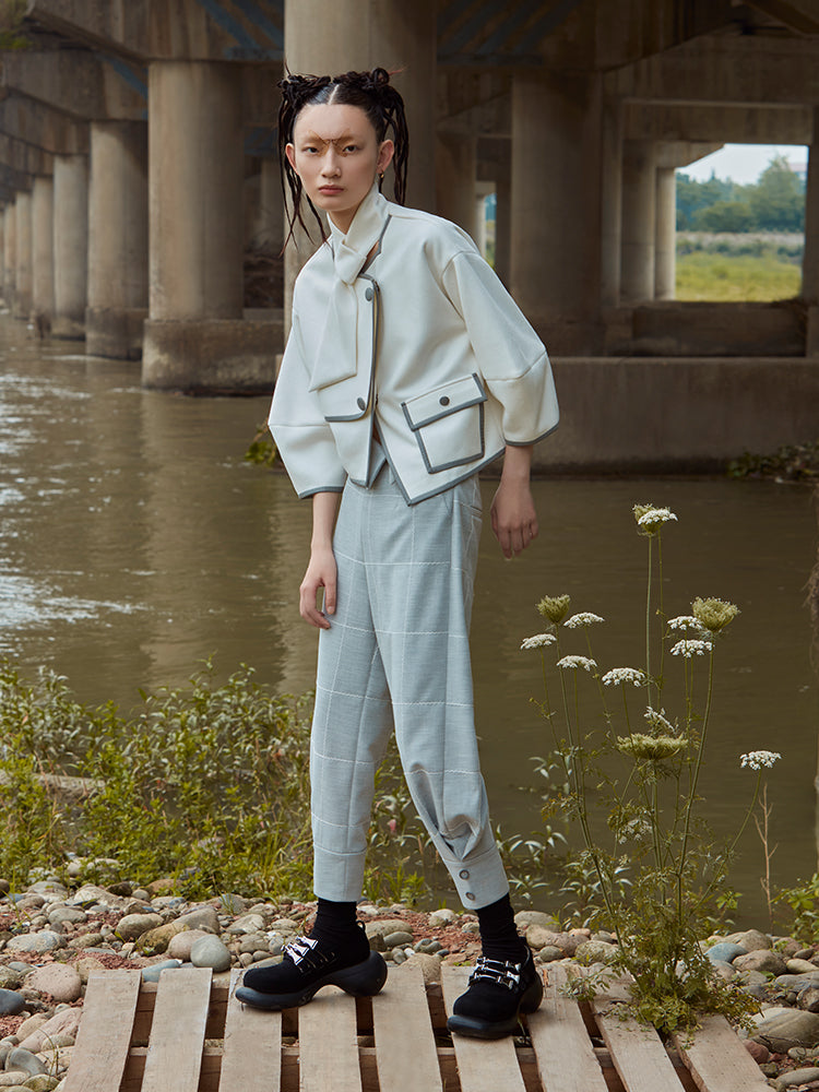 FOLDED WAIST TROUSER WITH LATTICE PATTERN