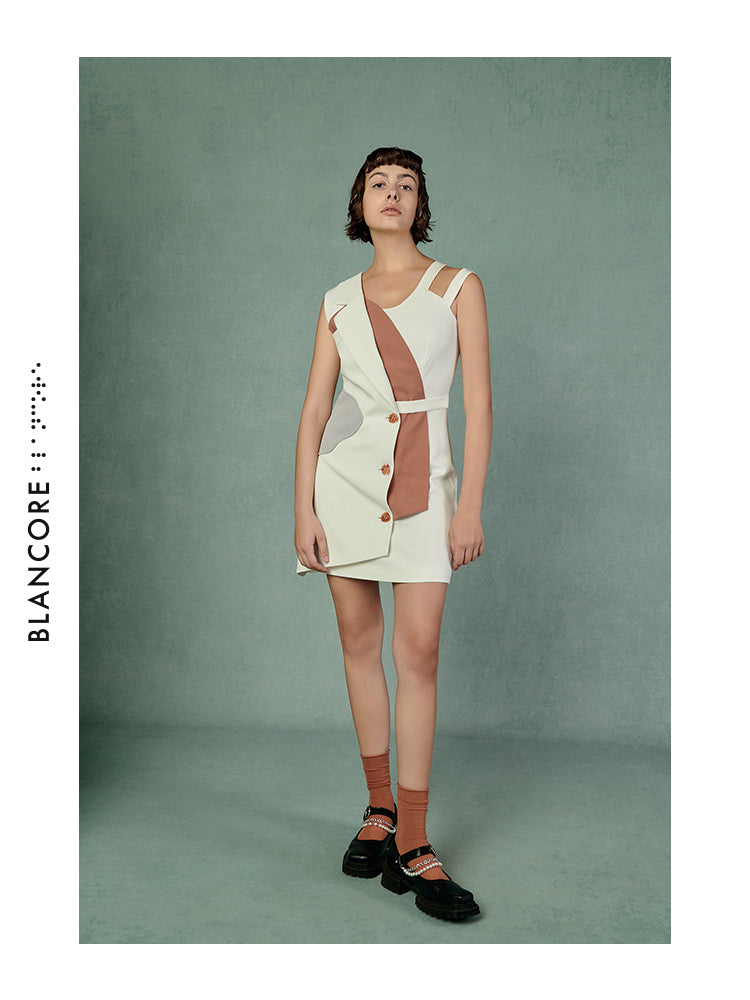 CURVED STITCHING BLAZER STYLE DRESS