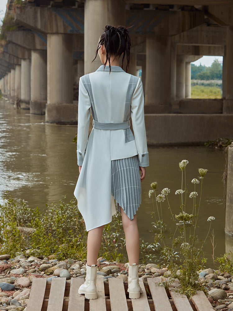 ASYMMETRICAL COLOR BLOCK BLAZER STYLE DRESS