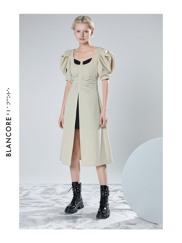 FAKE TWO-PIECE RUCHED DRESS