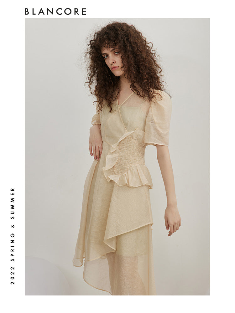 Two-Piece Wrapped Mesh Dress with waist detail