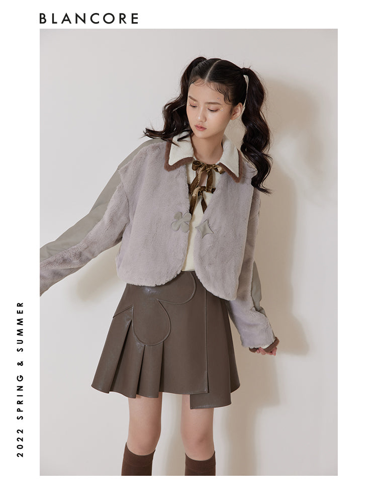 CROPPED FUR PANELED COAT