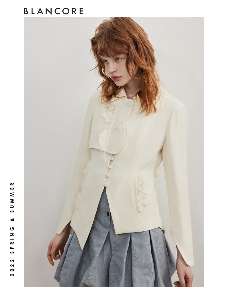 Asymmetrical Jacket With Flower Embellished Detail