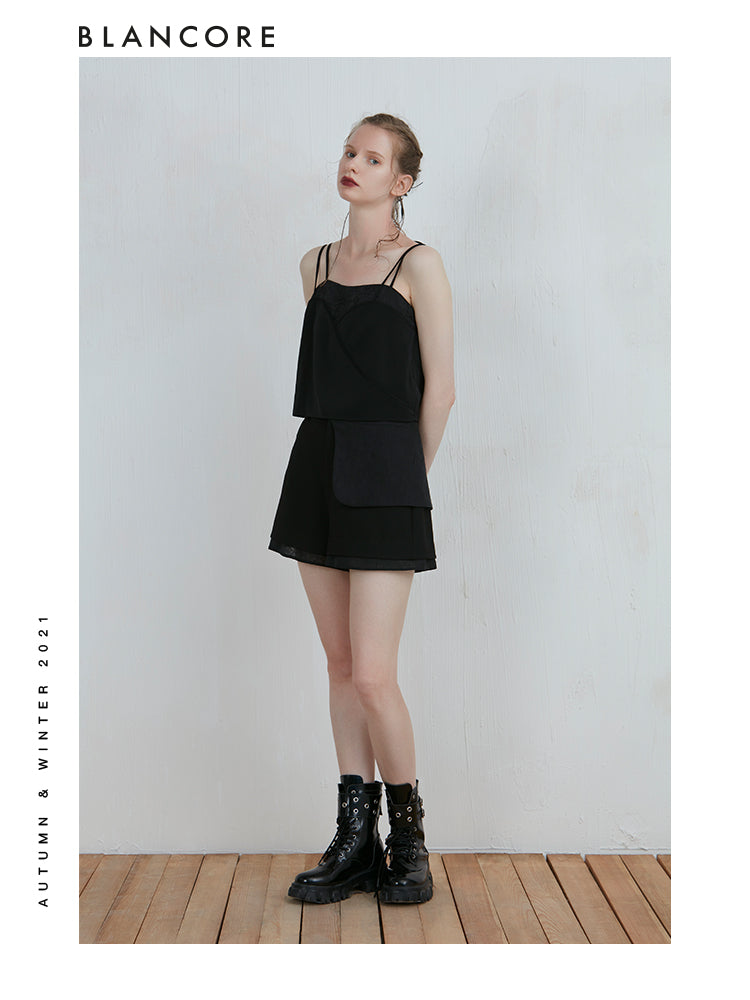 Black Mesh-Panelled Camisole Top