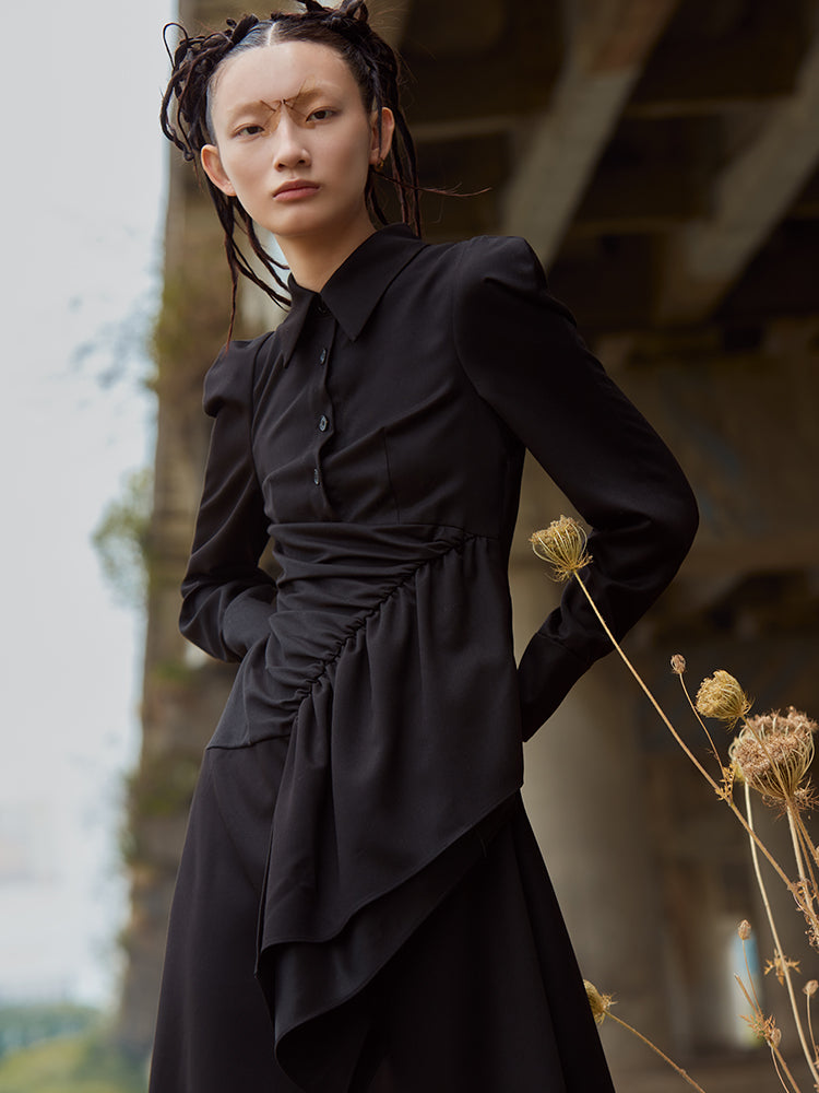 RUCHED SHIRT DRESS