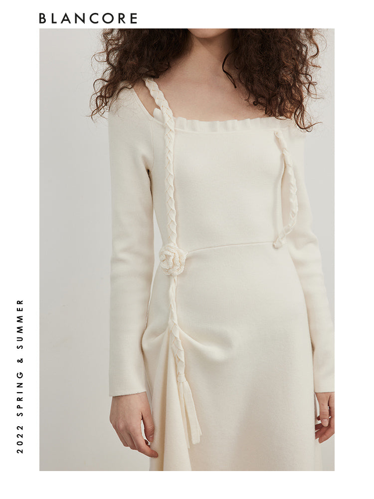 Drawstring Knitted Wool Dress
