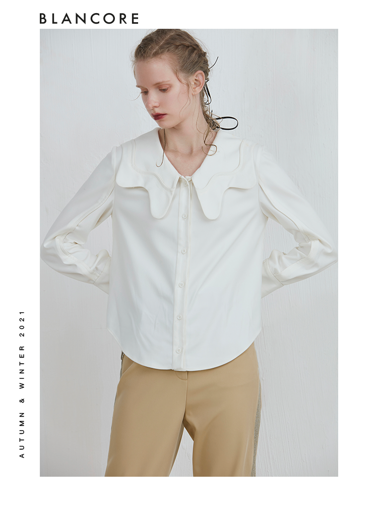 White Blouse With Curved Collar