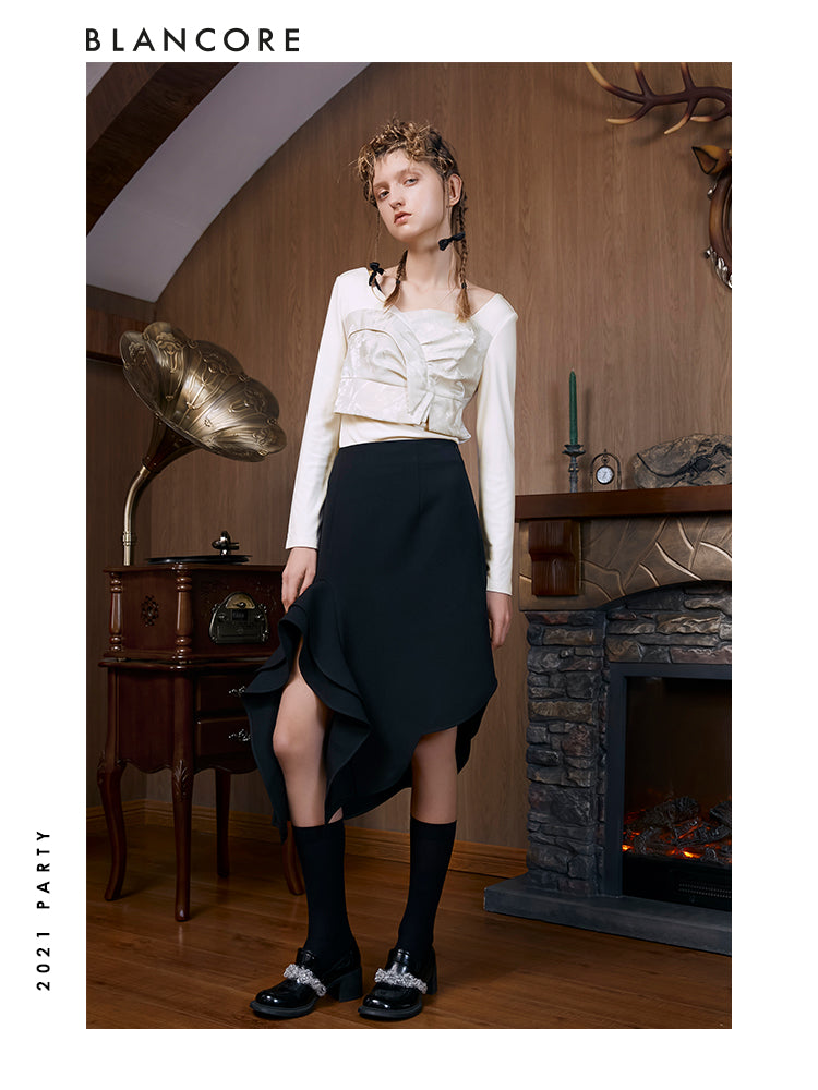 Asymmetrical Layered Ruffle Split Skirt
