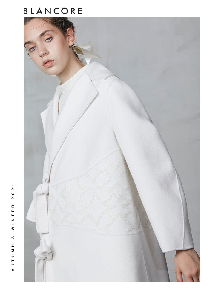 Off-white Floral Detail Embroidered Wool Coat
