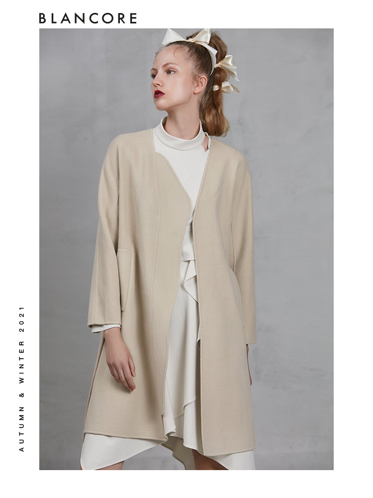 Asymmetric Belted Wool Coat