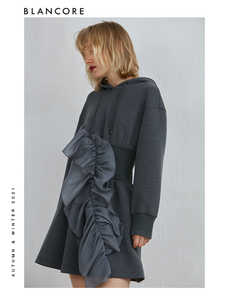 Hoodie Dress With Gray Ruffle Corset